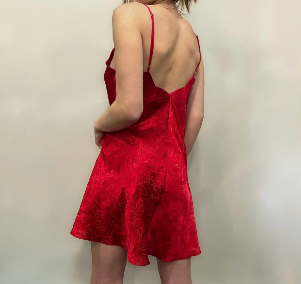 Vintage Silk Red Floral Slip