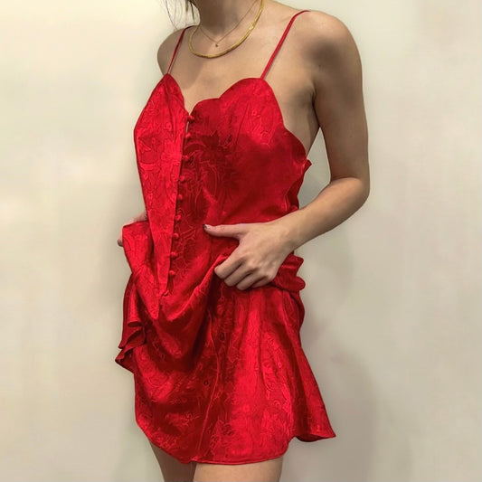 Vintage Silk Red Floral Slip