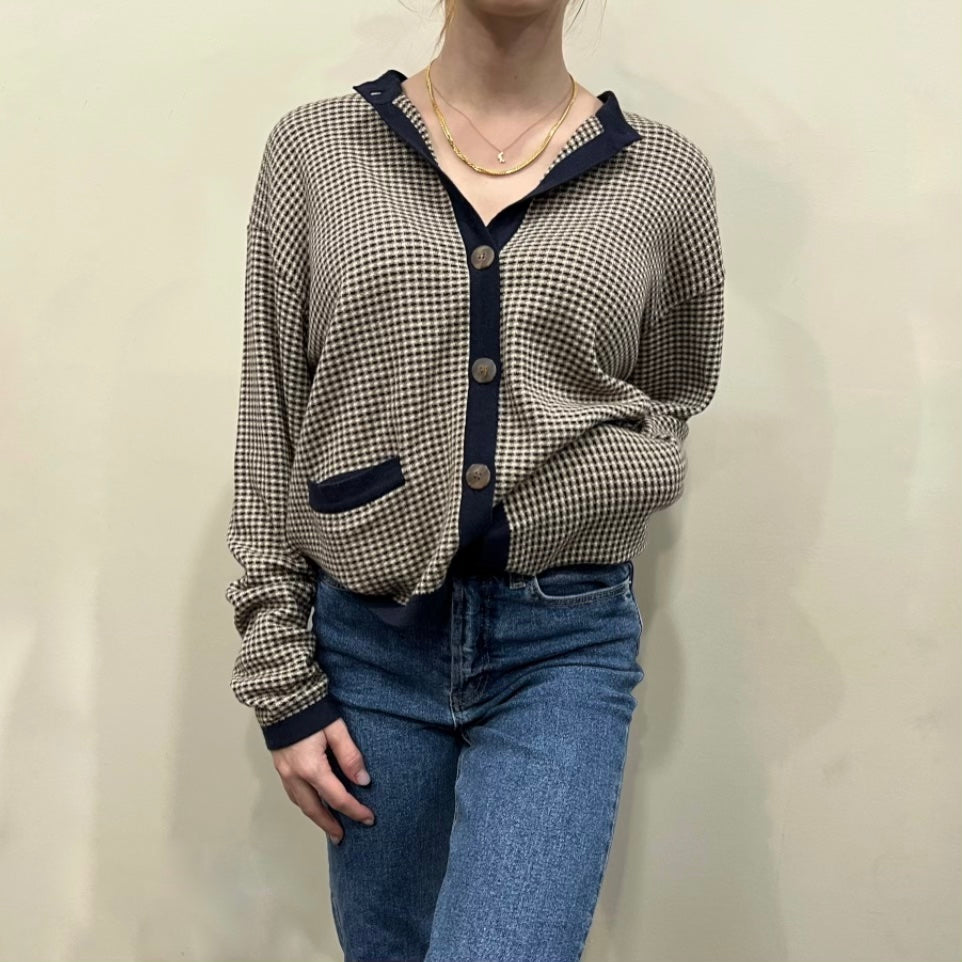 Vintage Dior Navy Blue and Tan Cardigan